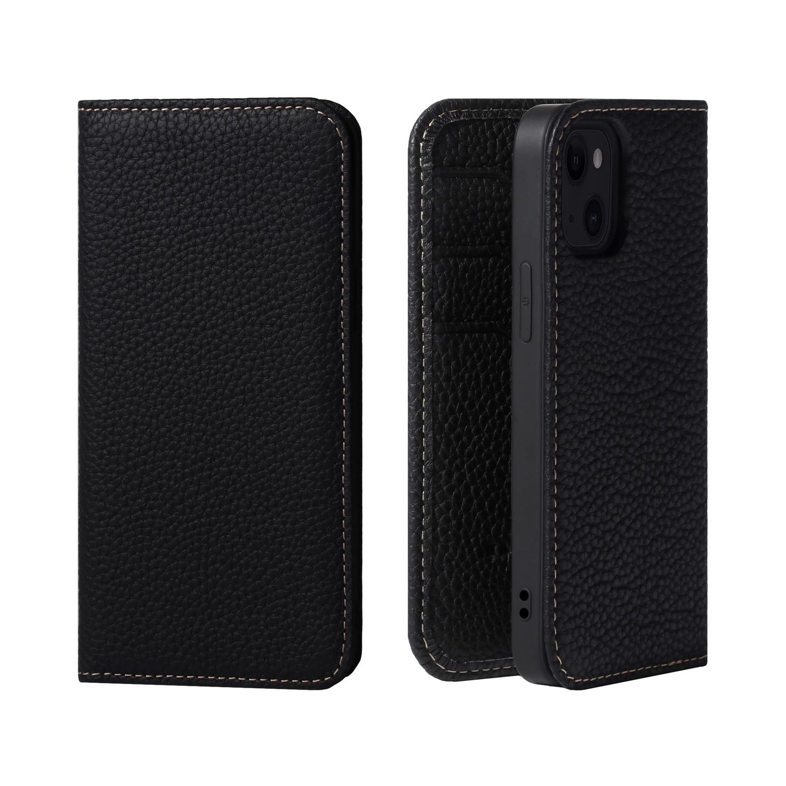 新品 HANATORA for iPhone 13mini ケース 手帳型 本革 スマホケース スマホ スタンド コードホルダー 付き シュリンクカーフレザー マグネットなし ブラック PH-13Mini-Black ギフト 誕生日 女性 男性 彼女 お母さん