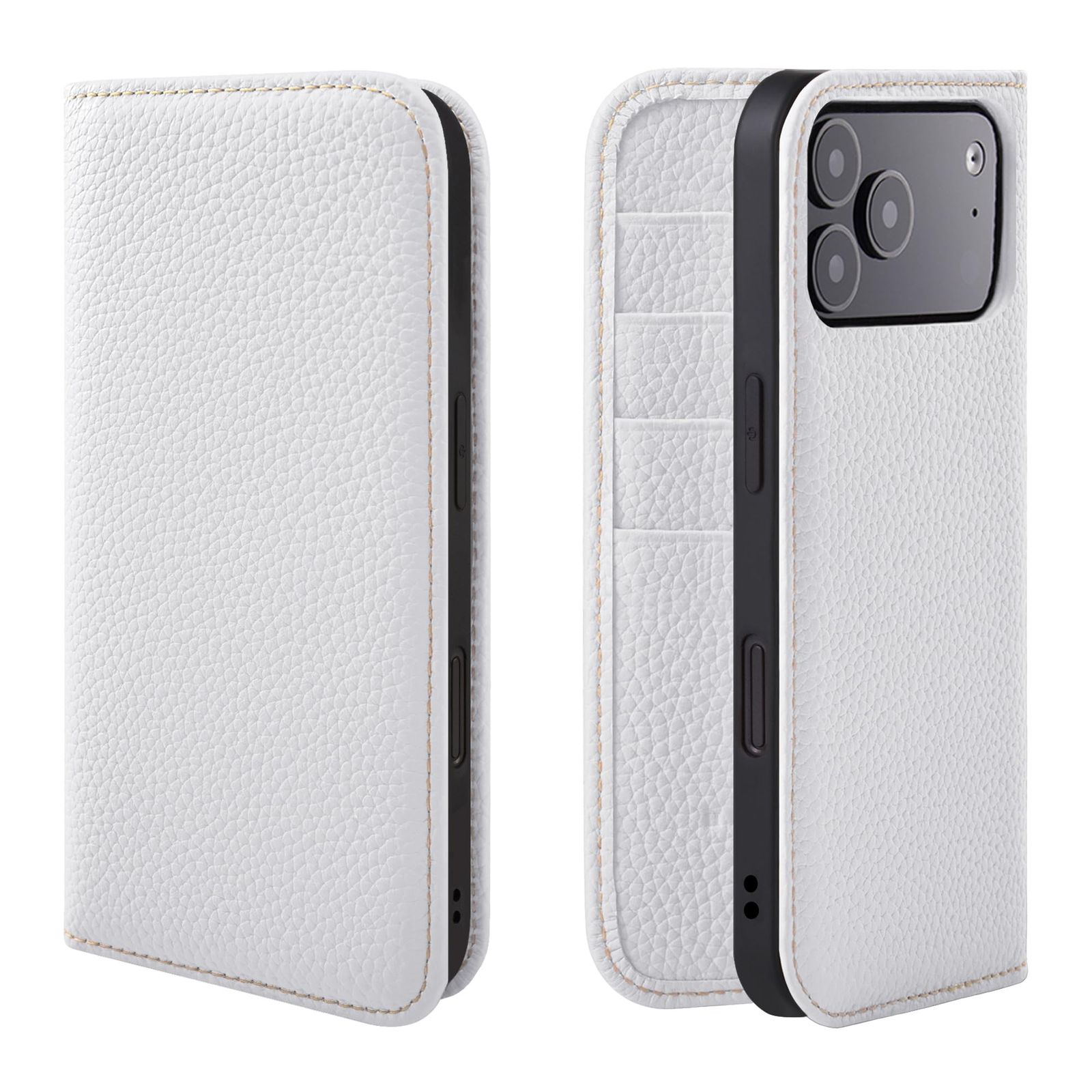 新品 HANATORA for iPhone 17ProMax ケース 手帳型 本革 スマホケース スマホ スタンド コードホルダー 付き シュリンクカーフレザー マグネットなし ホワイト PH-17ProMax-White ギフト 誕生日 女性 男性 彼女