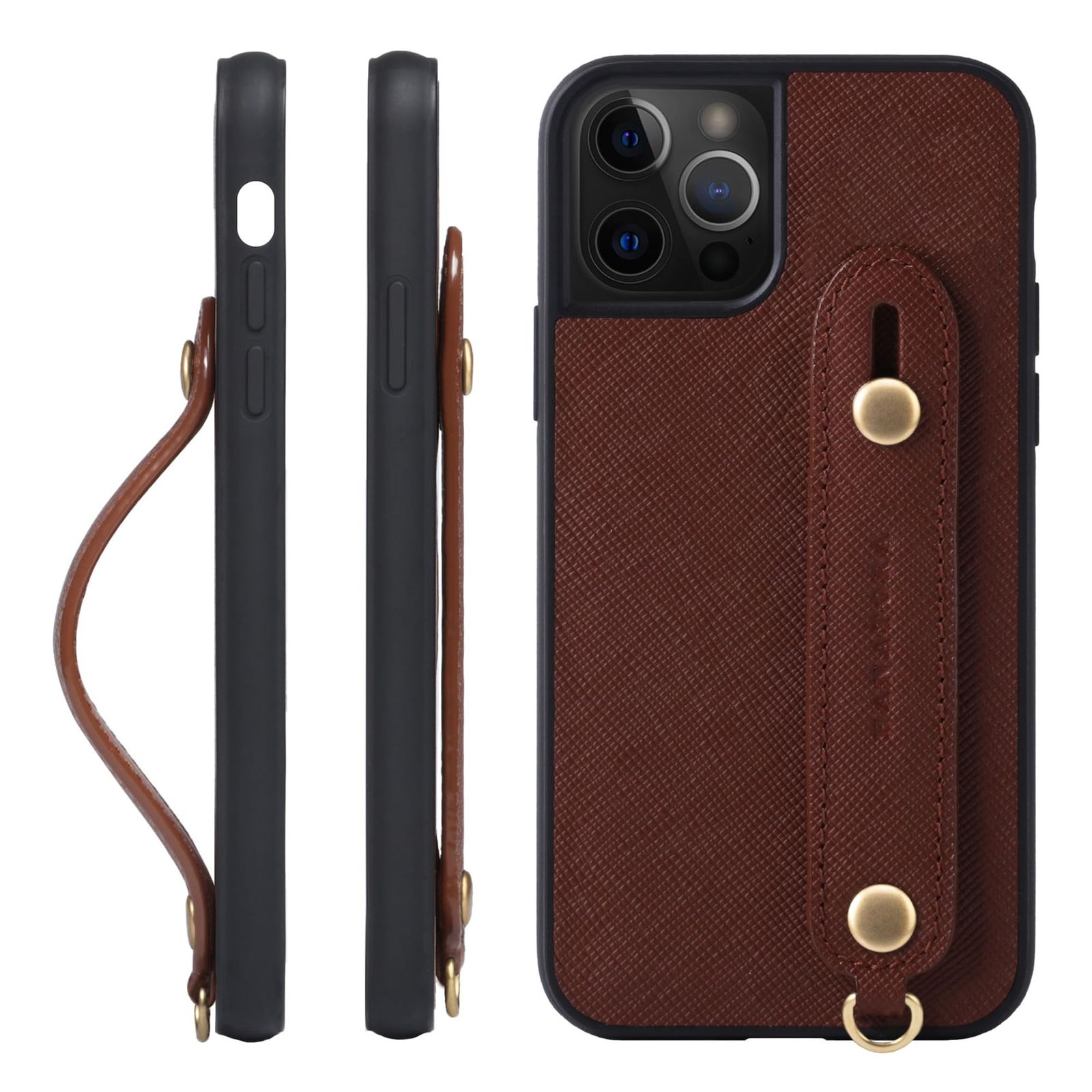 新品 HANATORA for iPhone 15ProMax ケース 本革 耐衝撃 背面ベルト ストラップリング スマホケース スマホ スタンド機能 ガラスフィルム 付き サフィアーノ レザー ギフト マグネットなし ブラウン XGH-15ProMax-Br