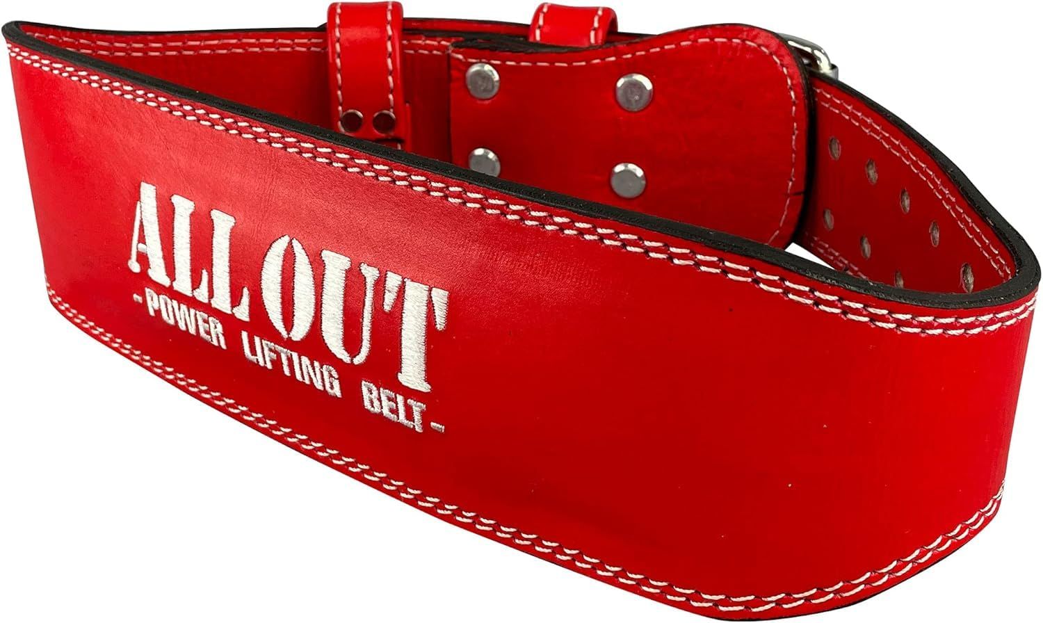 新品 ALLOUT 【横川尚隆選手愛用】 本革トレーニングベルト パワーベルト 筋トレ デッドリフト ベルト レザー リフティングベルト 高密度Cowhide 牛革 男女兼用 (M レッド)