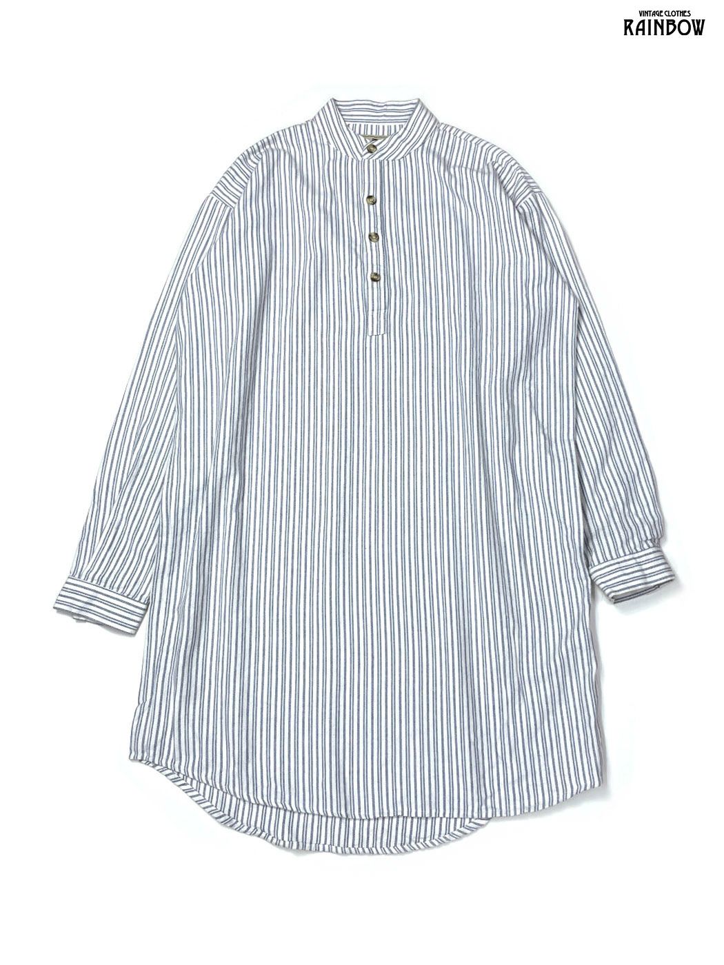 古着 Lee Valley リーバレー ストライプ柄 コットン100％ ロング丈 長袖 ワンピース 青 (otu2603013)