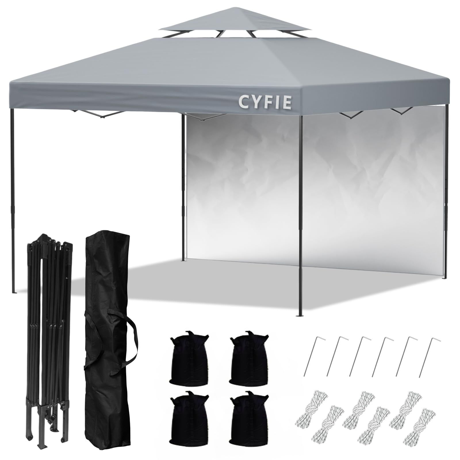 新品 CYFIE タープテント 3mx3m サイドシート1枚付 ワンタッチタープ 風抜けベンチレーター付 テント ワンタッチ 高さ3段階調節 uvカットコーティング 高耐水加工 ワンタッチテント 組立て簡単 持ち運び便利 砂袋・ペグ・ロープ・収納ケース付 ワン