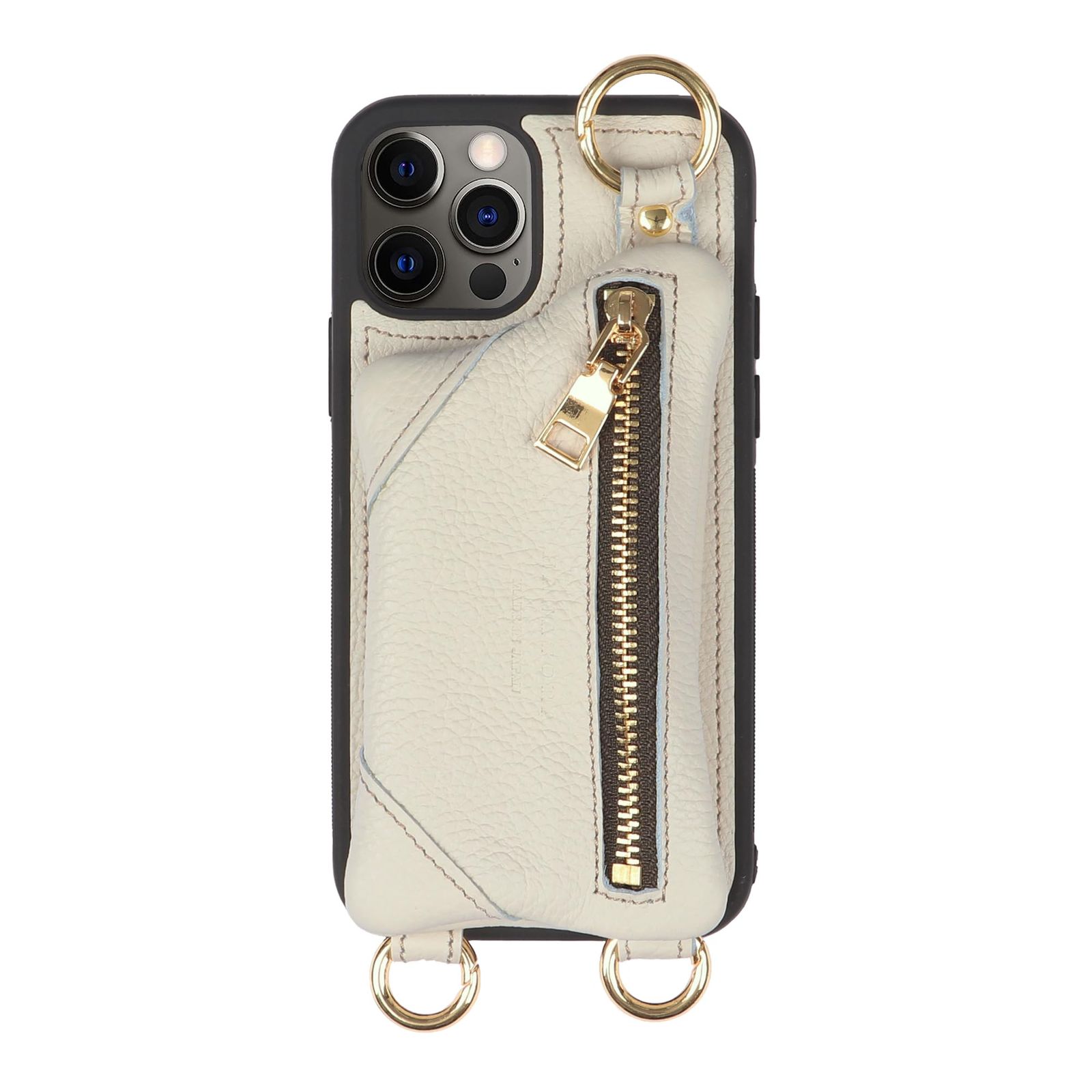 新品 HANATORA for iPhone 12 12Pro ケース ショルダー 本革 日本製 耐衝撃 スマホケース スマホ ショルダーストラップ 付き ファスナー スマホショルダー カバー カード 収納 小銭入れ ホワイト BPCJP-12Pro-Whit