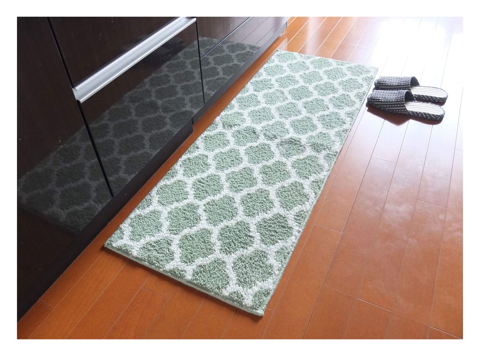新品 洗える バス キッチン シンプル かわいい 北欧風 マット エリプス (グリーン 45x240cm)