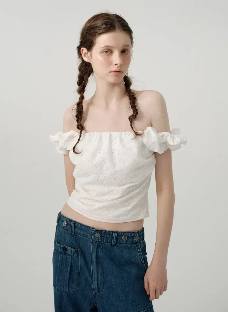 ザ・バーネット flower eyelet scrunchie top オフショルダー