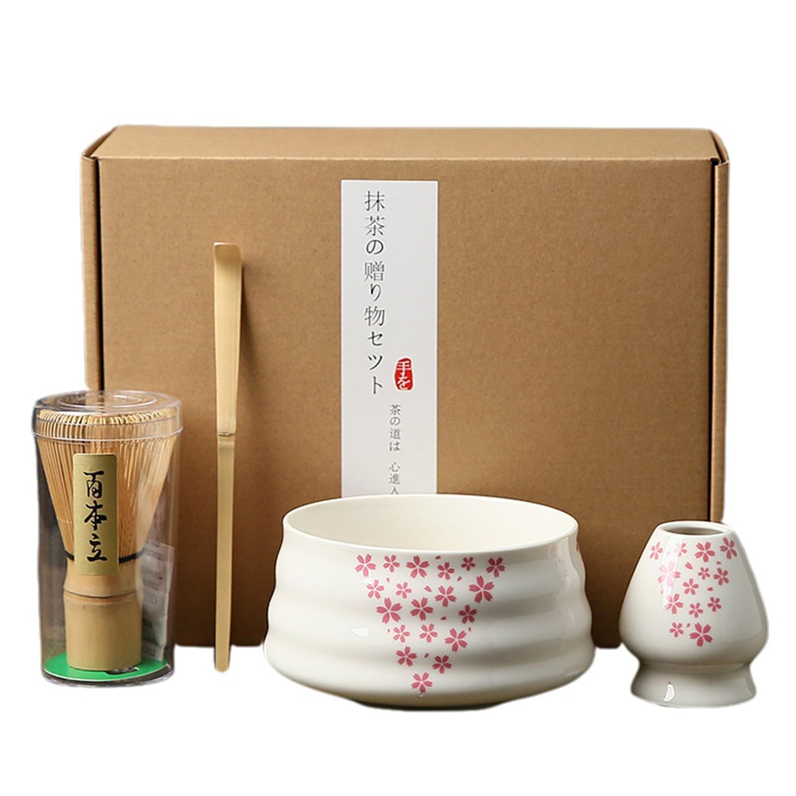 抹茶 セット 茶道セット 抹茶道具 4点セット 初心者向け 【抹茶碗・茶筅(百本立)・茶杓・茶筅立て(曲げ直し/茶筅休め)】 お点前セット 桜絵付 matcha set 茶道具 セット 茶筅 セット(沖縄・離島の方発送不可）) e07079ec