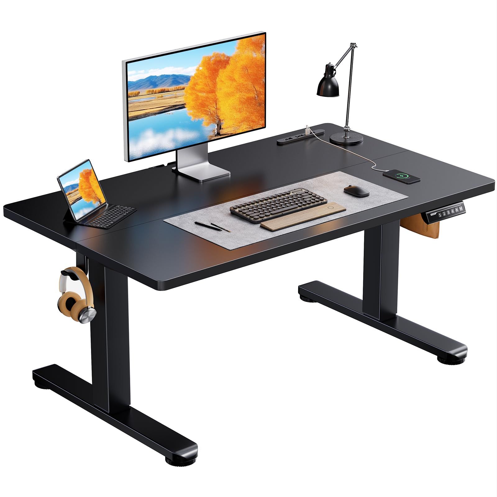 ErGear 電動昇降式デスク ロータイプ 高さ48-72cm コンセント&USBポート付き ローデスク 座椅子机 4パターン高さメモリー機能 静音 収納フック付き パソコンデスク テーブル 電動机 ゲーミングデスク【幅100 x 奥行き60 22390fea