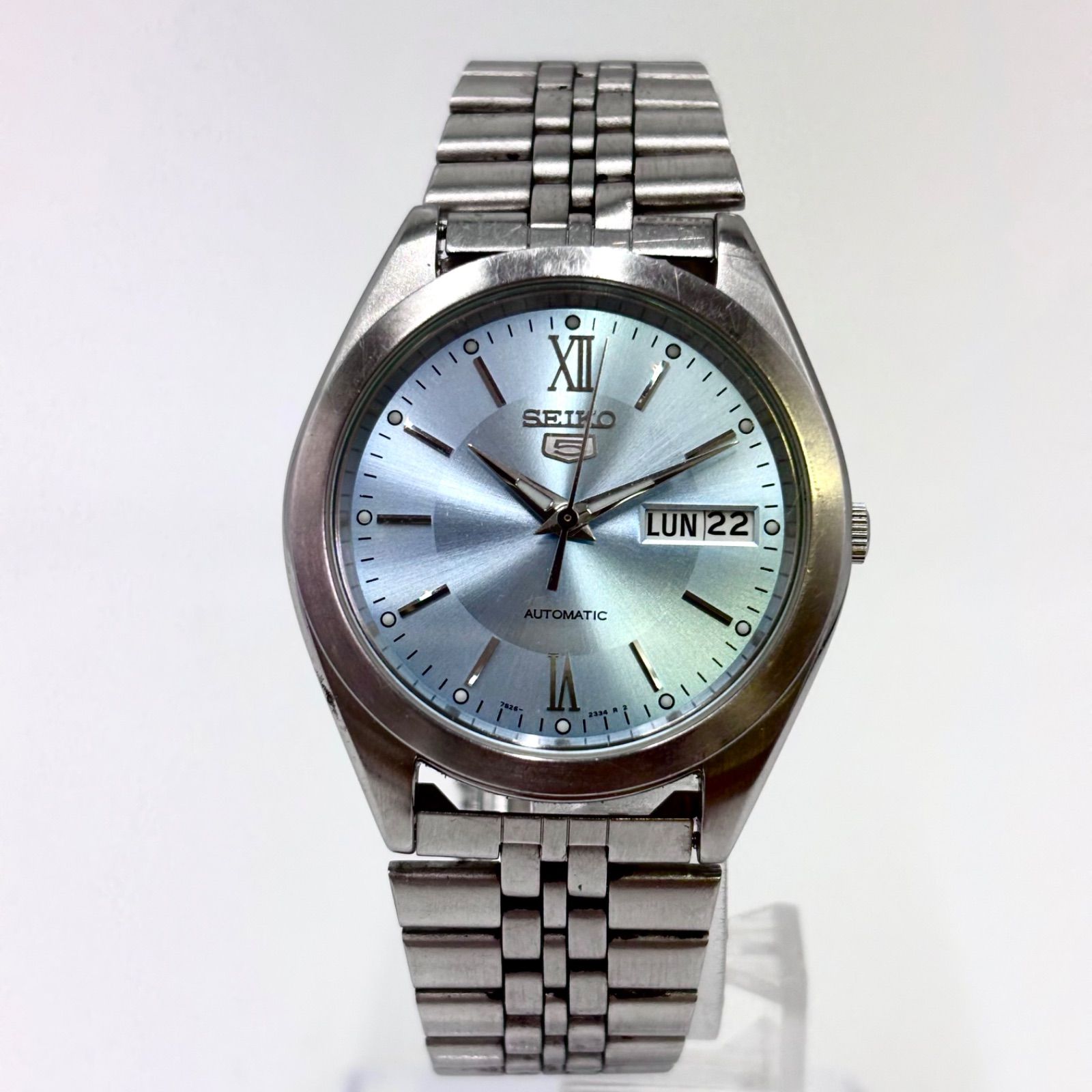 稼働】SEIKO 5/セイコーファイブ 腕時計 自動巻き/AT アイスブルー文字 
