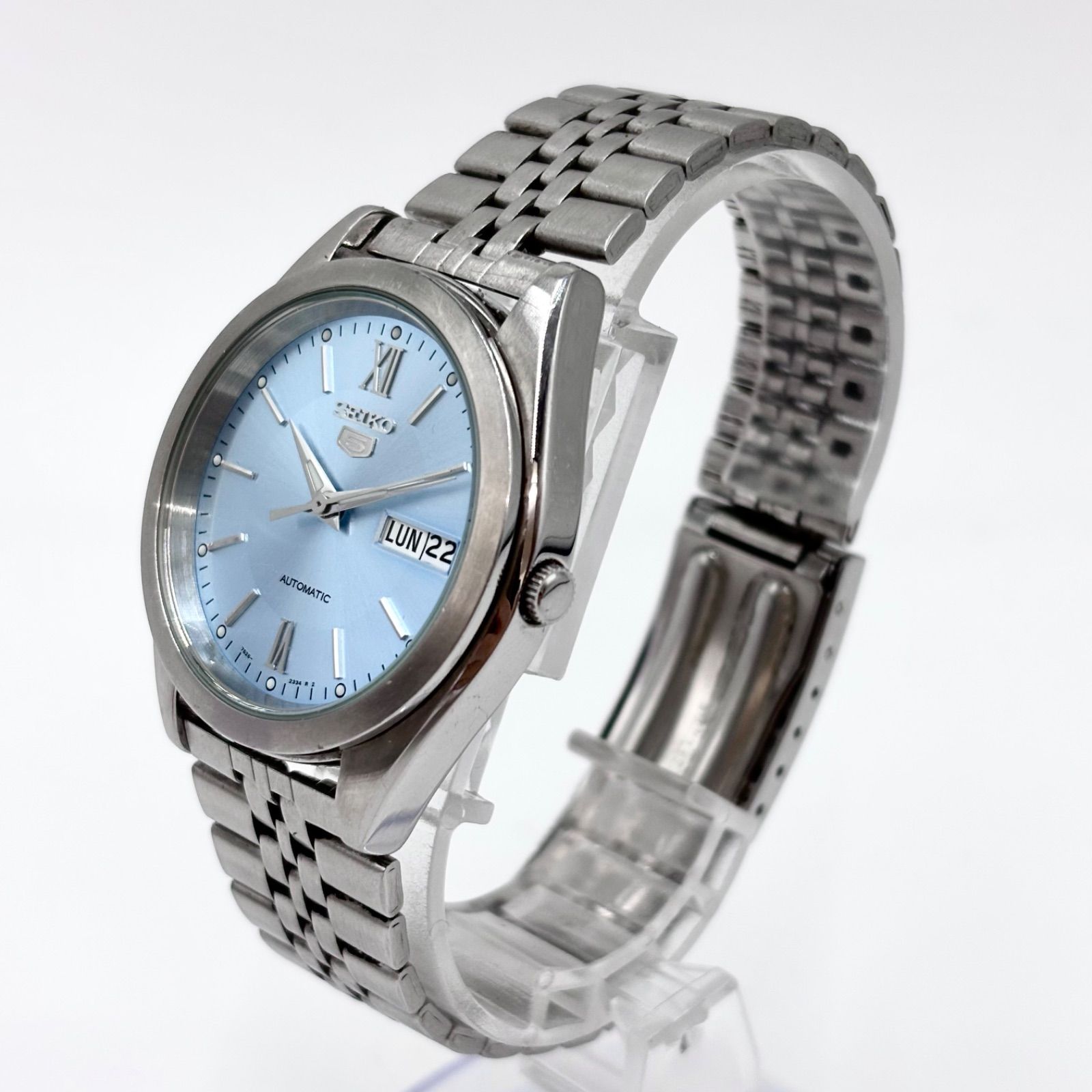 稼働】SEIKO 5/セイコーファイブ 腕時計 自動巻き/AT アイスブルー文字 