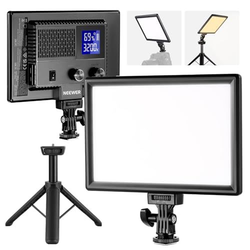【新品】NEEWER 9インチLEDビデオライト ミニ三脚スタンド付き カメラライト 撮影照明用ライト 自撮り女優ライト パネルライト 明るさ調光可能 3200K~5600K CRI95+ 600Lux 4000mAhバッテリー USBタイプ 11285d98