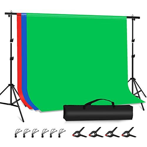 【新品】PULUZ バックペーパー 200×290cm背景布 背景スタンド2m×3m グリーンバック 背景フレームセット 撮影背景スタンド 写真撮影背景布 三脚付き グリーンスクリーン 3色ポリエステル背景（赤&青&緑） 組み立てが簡単 クロ fe7278f2