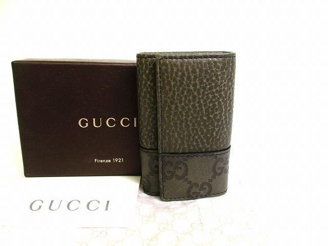 グッチ GUCCI GG シマ レザー シルバー金具 6連 キーケース キーリング メンズ レディース 【新品同様】