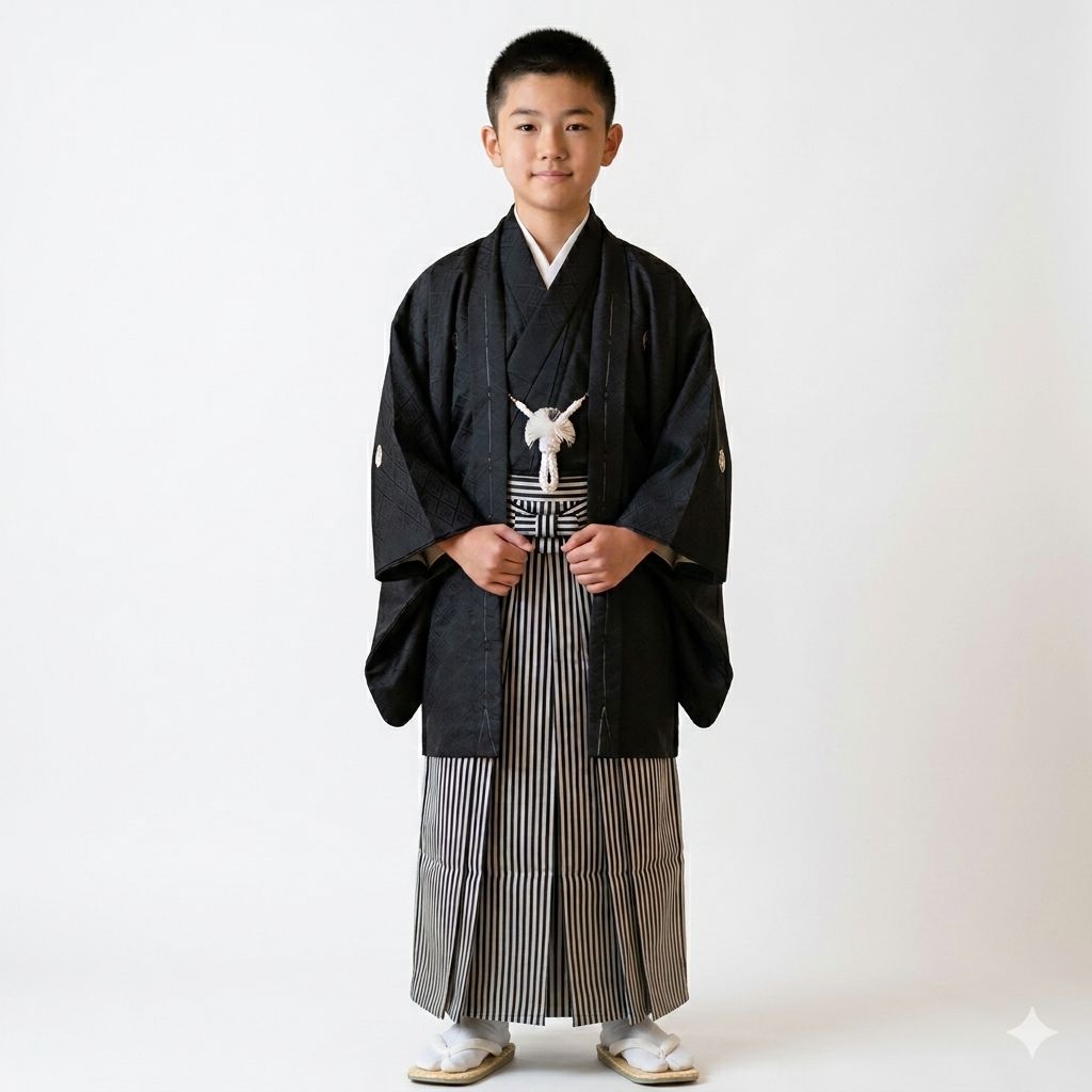 羽織袴 着物 フルセット 紋付 男児 ジュニア用 十三歳用 長襦袢 雪駄付き 紋入れ可 NO260522-1