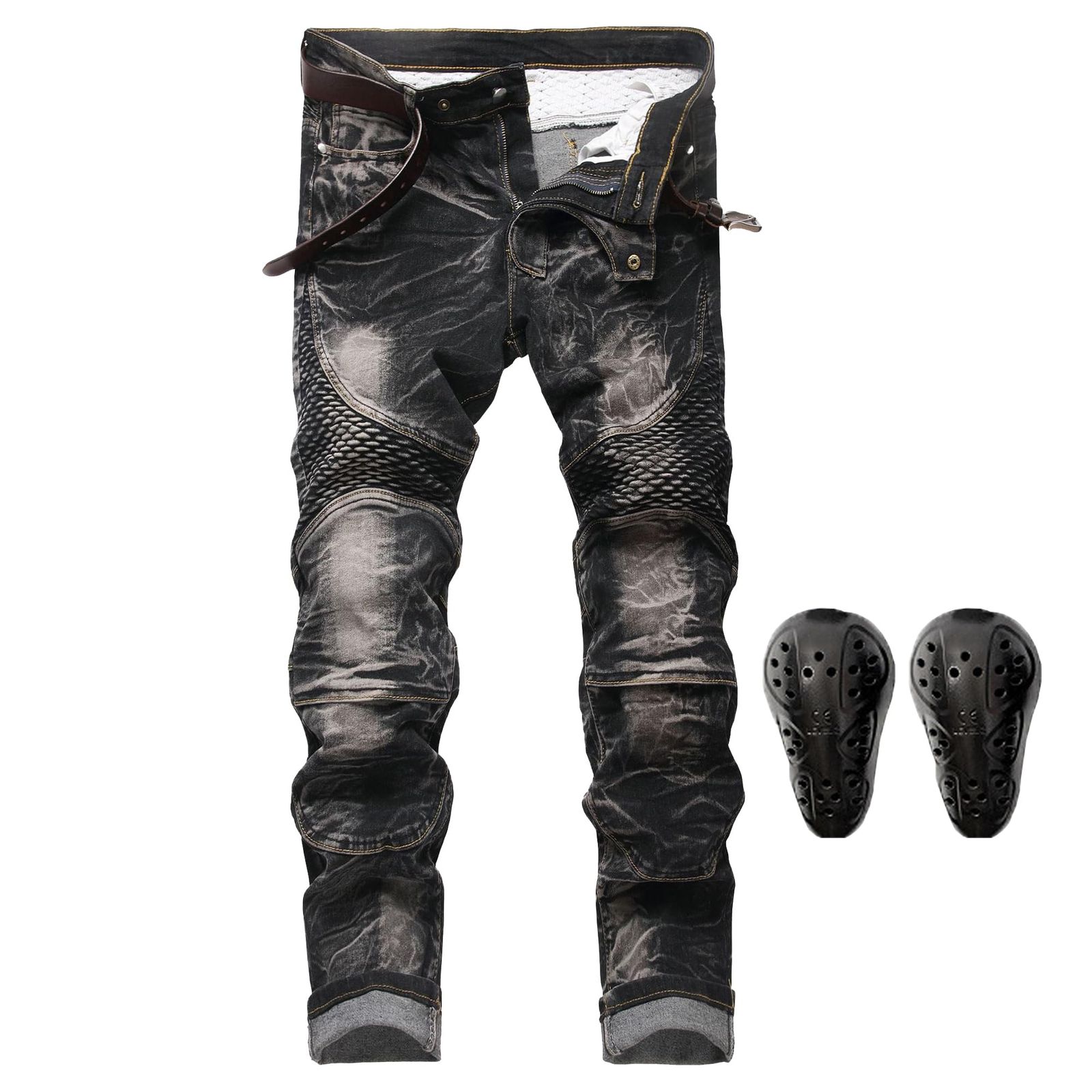 新品 [LOKIPONG] バイクパンツ メンズ デニムパンツ 膝プロテクター メンズジーンズ ストレート ライダースパンツ バイクズボン ロングパンツ スキニー 春夏秋 チノパン 普段着 ブラックA 30サイズ