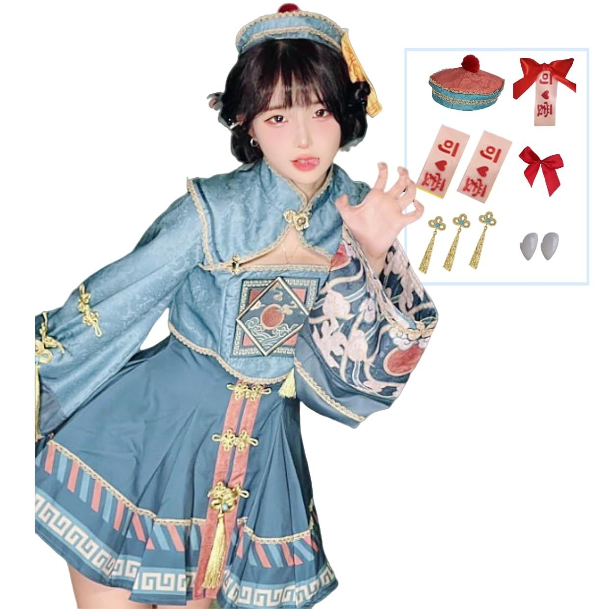新品 [REKUCCI] キョンシー コスプレ ハロウィン 中国 ゾンビ チャイナ服 コスチューム 大人 レディース 可愛い 仮装 イベント (M)