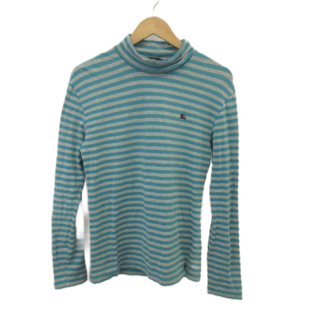 バーバリーブラックレーベル BURBERRY BLACK LABEL タートルネックTシャツ 2 グレー ライトブルー ボーダー柄 タートルネック 長袖 /SH ■GY99