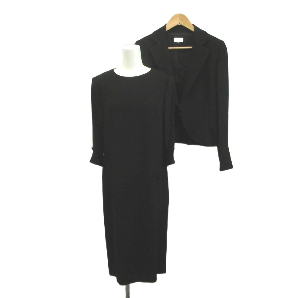 ニナリッチ NINA RICCI ワンピースセットアップ テーラードジャケット ロングワンピース 11AR 黒 ブラック 無地 七分袖 長袖 /YU ■ECD004