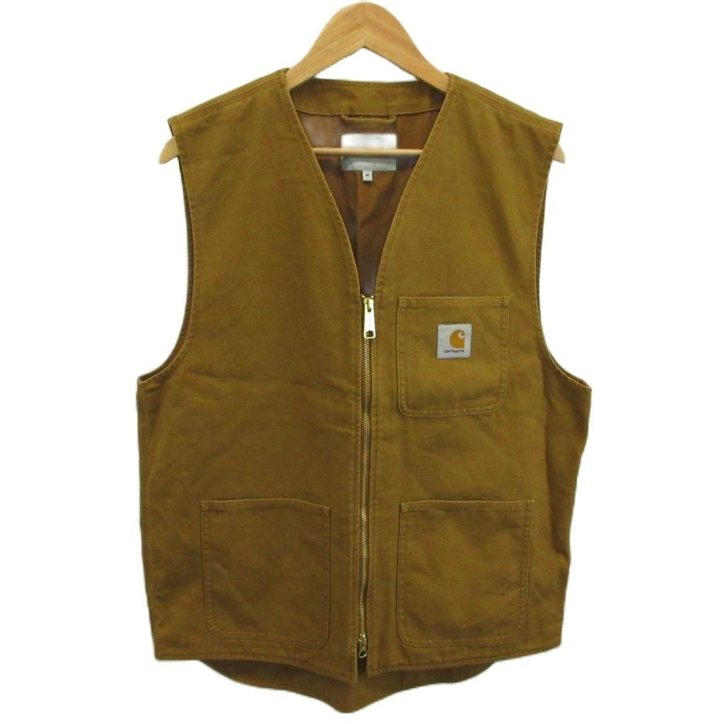 【超美品】Carhartt ベージュ ノースリーブベスト M カーハート carhartt ベスト M 茶 ブラウン 無地 Vネック ノースリーブ