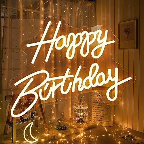 【LEISURE CLUB】ネオンライト Happy Birthday サイン LEDネオンライト 看板 看板 インテリア 部屋の装飾 雰囲気作り 店舗の装飾 レストラン 喫茶店 居酒屋 バー USB スイッチ 40cm*26cm (暖かい白 dcf0cb9e