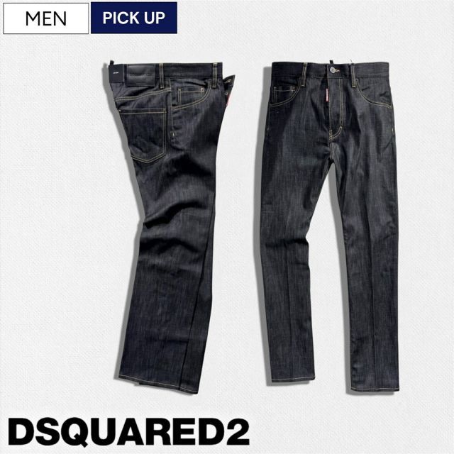 【定価84,700円(税込)】DSQUARED2 ディースクエアード クリーンでノーブルな１本！深みのある濃紺インディゴで魅せる ストレートデニムパンツ 《642 JEAN -642ジーン-》 レザーパッチ ブラック 濃紺 インディゴ S71LB1696S3