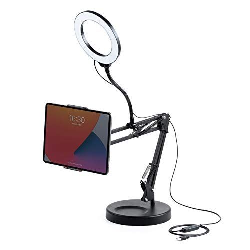 サンワダイレクト リングライト付 タブレットスタンド 調光/調色 64灯 最大700ルーメン 200-DGCAM026 国内発送 f448a90f