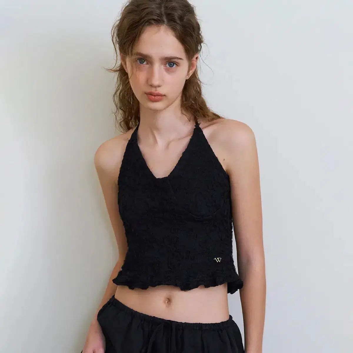 (新品) WITHOUTSUMMER フラワー パータン ホルター トップス ブラック