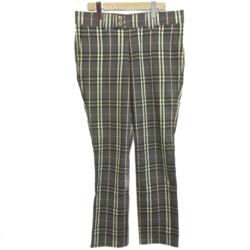 バーバリーブラックレーベル BURBERRY BLACK LABEL パンツ XL グレー ピンク チェック柄 フルレングス ボタンフライ /NP ■ECD004