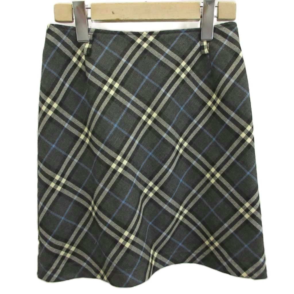 バーバリーブルーレーベル BURBERRY BLUE LABEL スカート ウール S グレー 青 ブルー チェック柄 膝丈 /NP ■ECD004