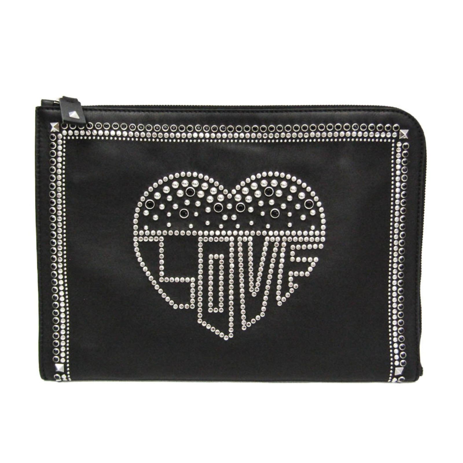 ヴァレンティノ・ガラヴァーニ(Valentino Garavani) スタッズ LOVE レディース,メンズ レザー クラッチバッグ,ポーチ ブラック