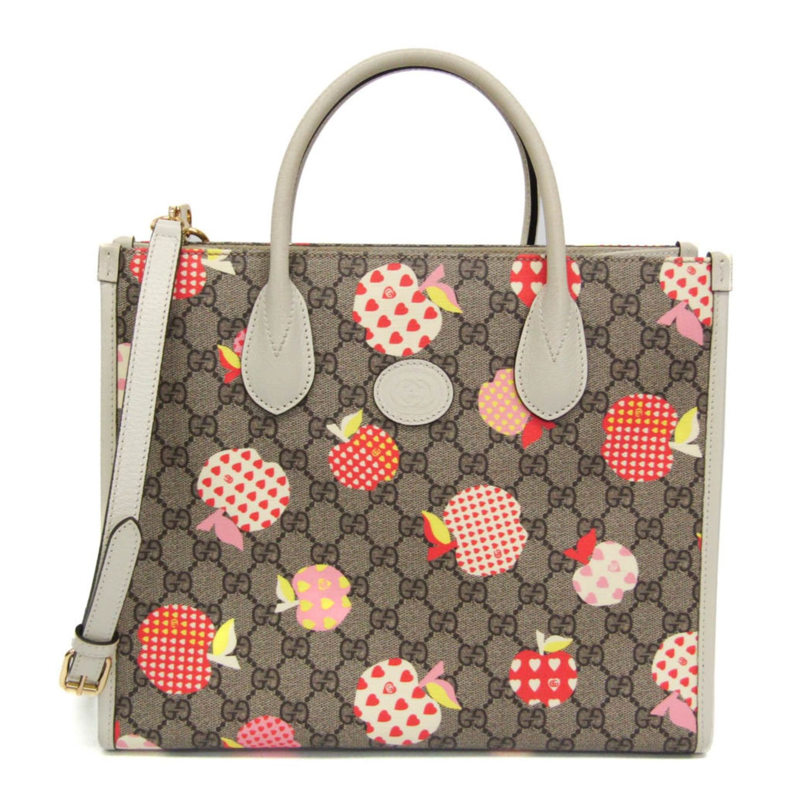 グッチ(Gucci) GGスプリーム アップルハート レボム 659983 レディース レザー,GGスプリーム ハンドバッグ,ショルダーバッグ ベージュ,ブラウン,クリーム,マルチカラー