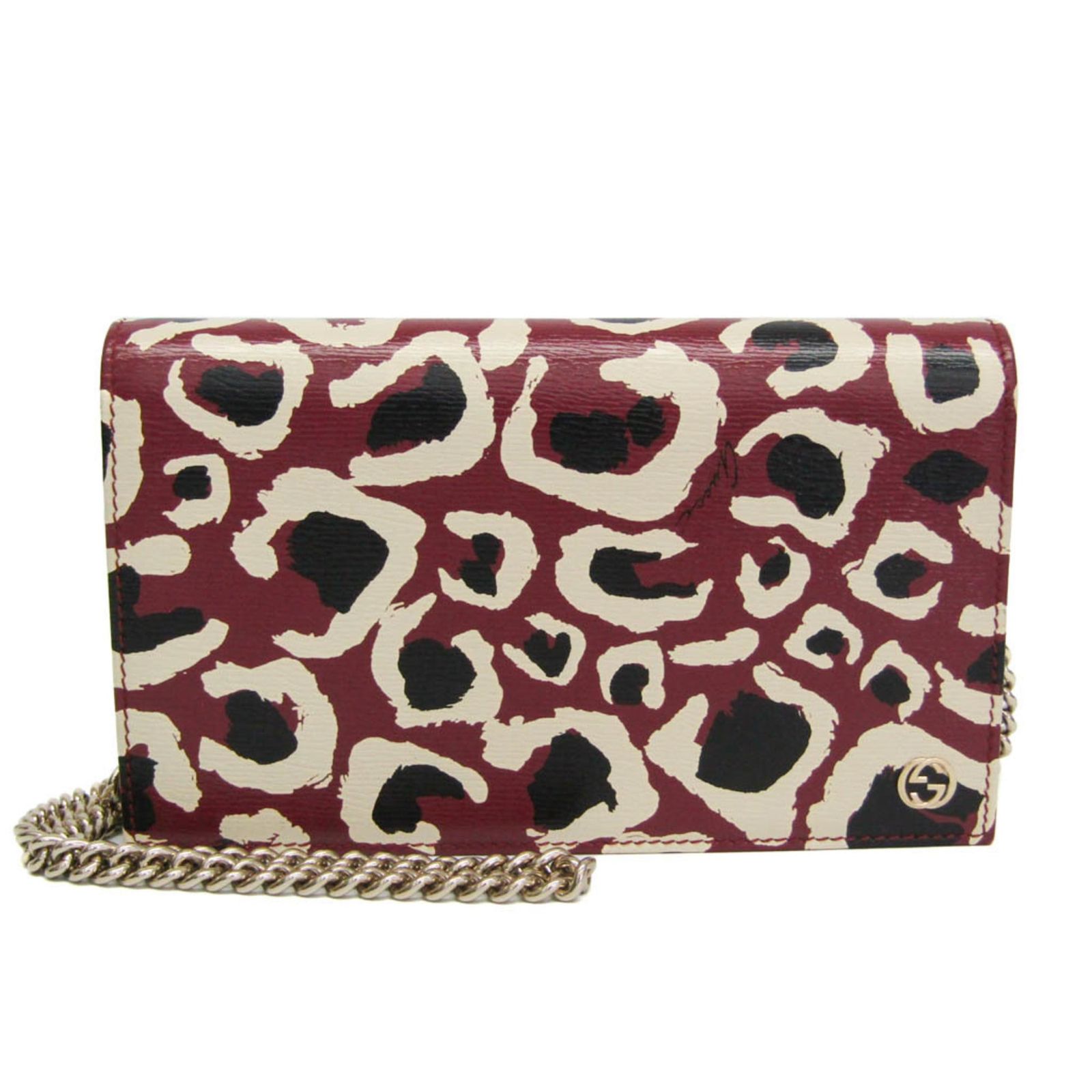 グッチ(Gucci) 354697 レディース レザー チェーン/ショルダーウォレット ブラック,ボルドー,クリーム