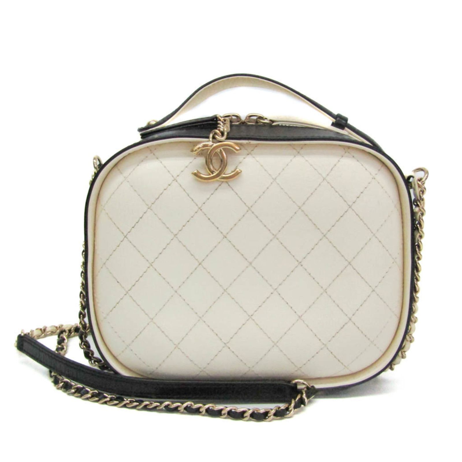 シャネル(Chanel) マトラッセ ココマークチャーム付き AS0200 レディース レザー ショルダーバッグ,バニティバッグ ブラック,クリーム