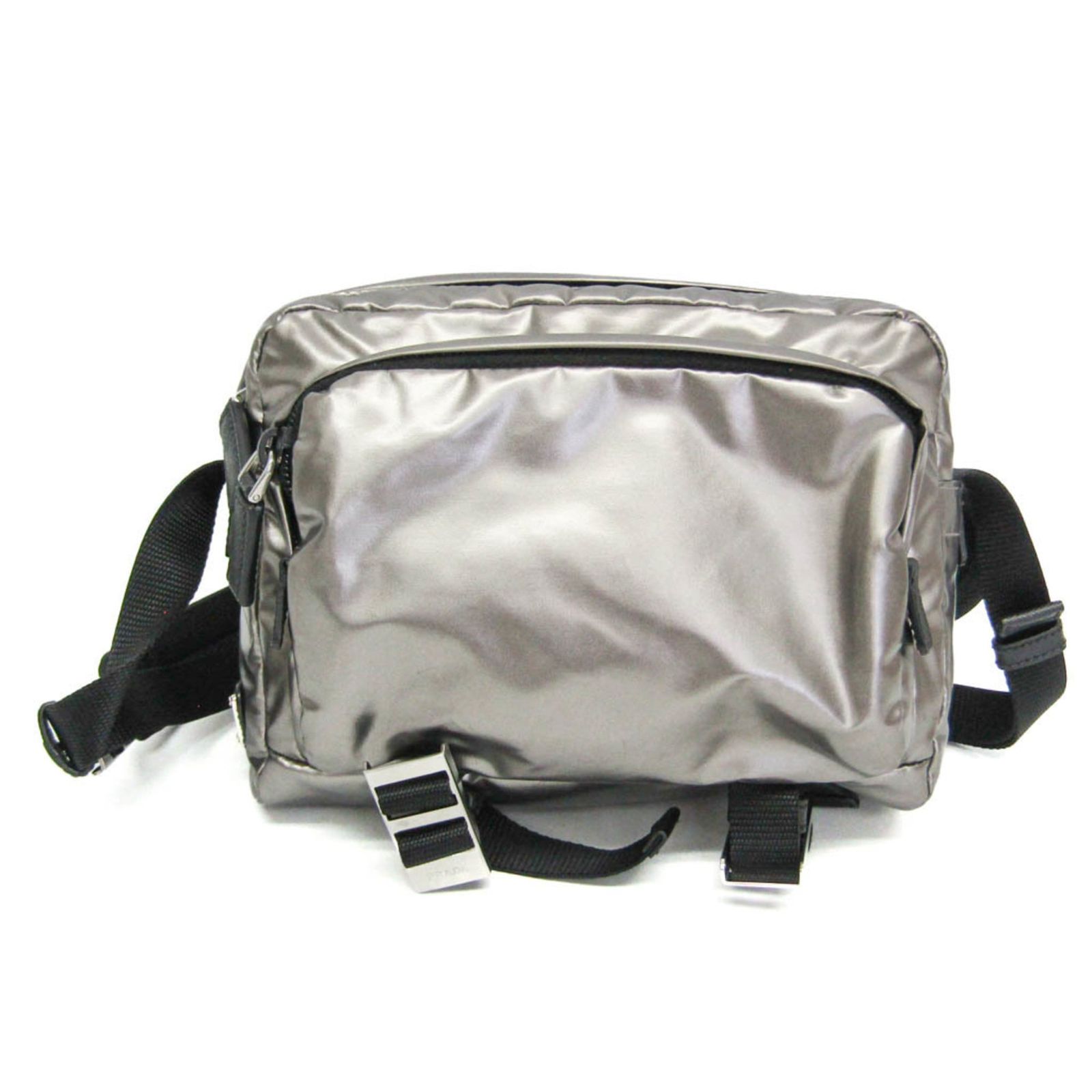 プラダ(Prada) 2VH043 レディース,メンズ ナイロン,レザー ショルダーバッグ シルバー,ブラック