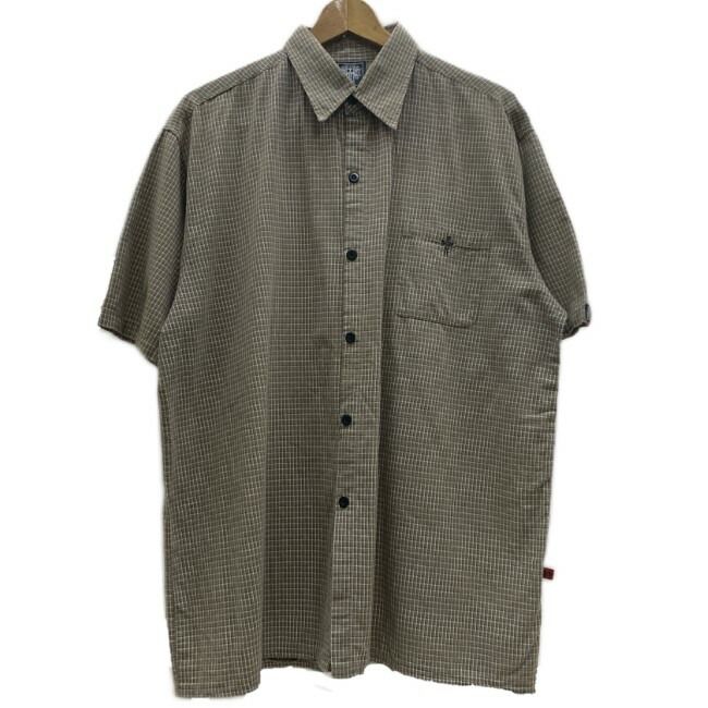【中古】　DOG TOWN　チェックシャツ　半袖　シャツ　トップス　レギュラーカラー　胸ポケット　ワンポイント　ブランドロゴ　刺しゅう　オーバーサイズ　ストリート　古着　/1953