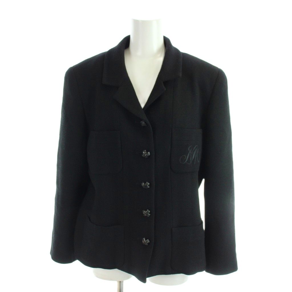 フォクシー ブティック FOXEY BOUTIQUE ジャケット 上着 ウール 黒 ブラック 長袖 テーラードカラー イニシャル刺繍 5619-AW9604 /AP ■GY70