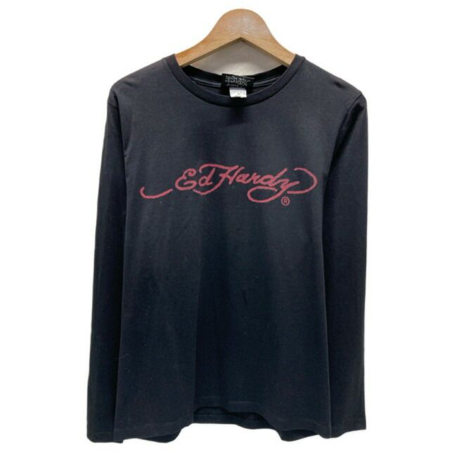 【中古】　Ed Hardy　ロンT　長袖　カットソー　トップス　クルーネック　ロゴT　両面プリント　ブランドロゴ　デビル　ストリート　古着　/2010