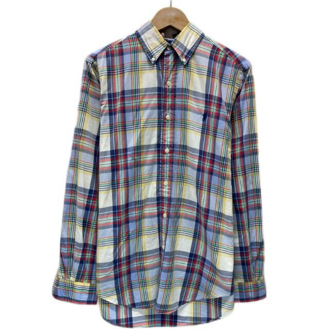 【中古】　RALPH LAUREN　チェックシャツ　長袖　シャツ　トップス　ボタンダウン　ワンポイント　ブランドロゴ　スモールポニー　刺しゅう　古着　/1552