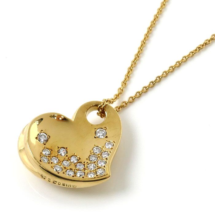 MIKIMOTO ミキモト K18YG イエローゴールド ハートモチーフ ネックレス ダイヤモンド0.32ct 10.0g 50cm レディース 中古