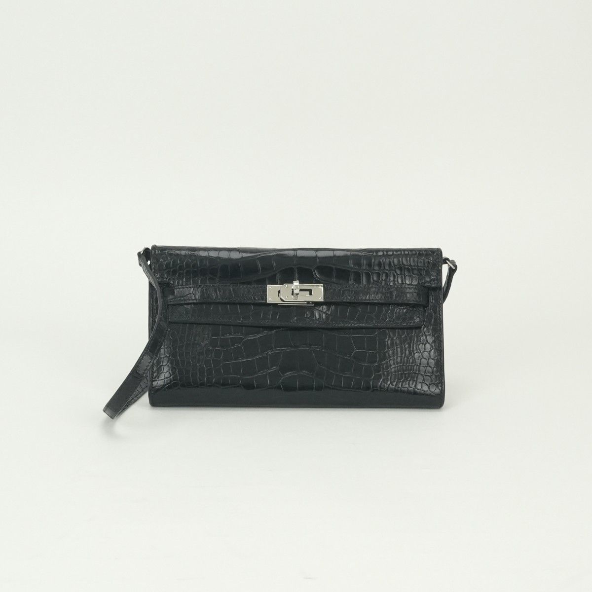 エルメス HERMES ケリーウォレットトゥーゴー ケリーウォレット トゥーゴー 財布 長財布 ロングウォレット アリゲーター ノワール Noir ブラック Black 黒 シルバー金具 エキゾチック