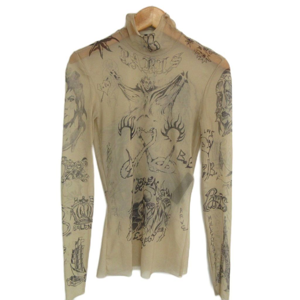バレンシアガ BALENCIAGA Tattoo Stretch Tech Turtleneck Top タトゥー セカンドスキン タートルネック トップス 長袖 S 792843 ☆AA★