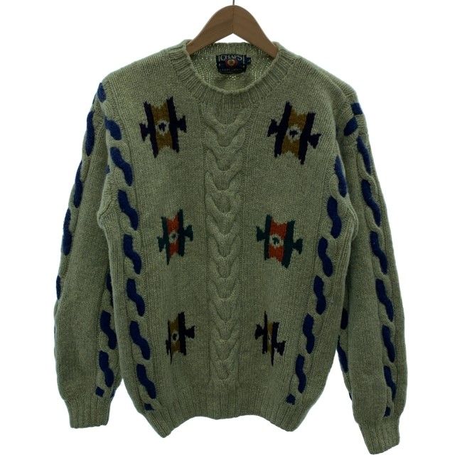 【中古】　CHAPS RALPH LAUREN　セーター　90s vintage　90年代　OLD　長袖　ニット　トップス　クルーネック　総柄　日登美社　古着　/1381