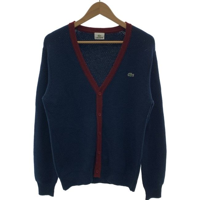 【中古】　LACOSTE　カーディガン　長袖　ニット　トップス　Vネック　フルボタン　無地　ワンポイント　クロコダイル　古着　/1385