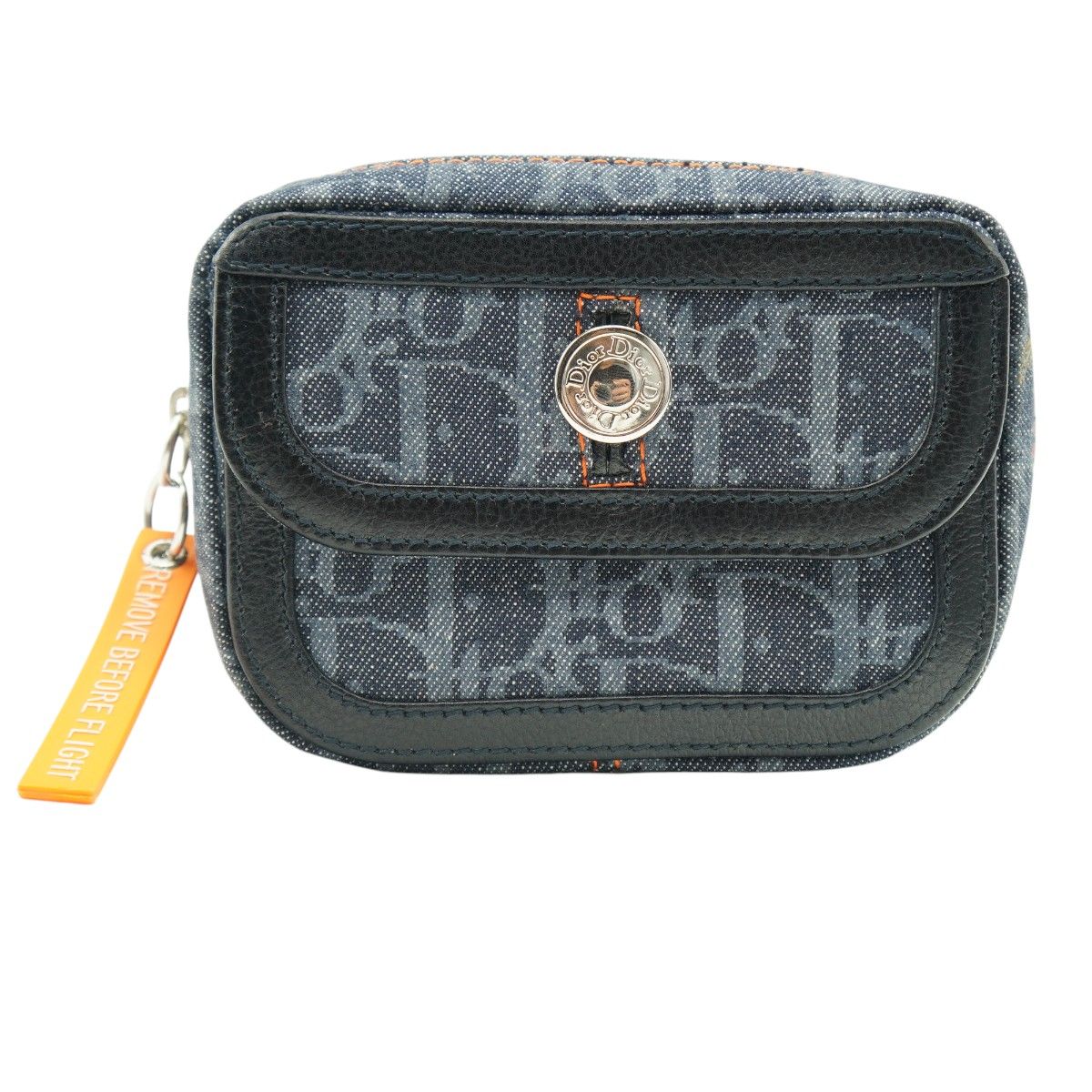 Christian Dior クリスチャンディオール フライトライン トロッター デニム/レザ― ポーチ ネイビー/ブラック M2605-k090