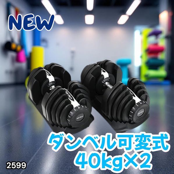 #2599 ダンベル 可変式 ライトグレー 40kg 2個 総重量80kg 多機能 5~40kg 17段階調節 分かりやすいキロ表示 安全設計 省スペース 収納可能 ※一部地域離島別途配送料有