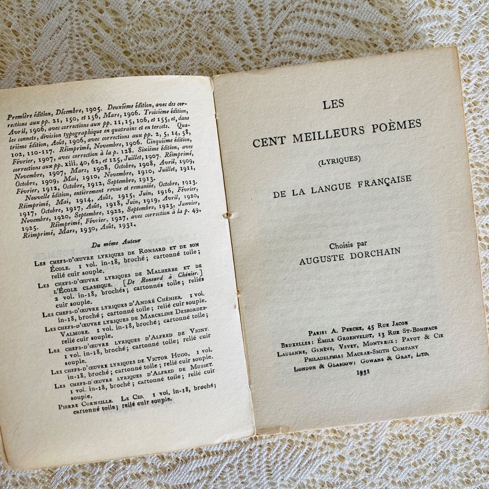 薔薇と女性のアール・ヌーヴォー表紙 フランス語詩集 洋書・古書
