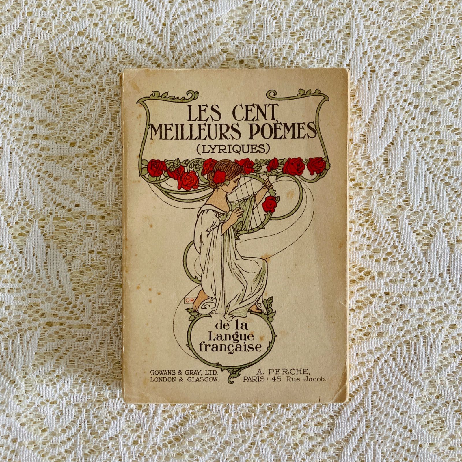 薔薇と女性のアール・ヌーヴォー表紙 フランス語詩集 洋書・古書