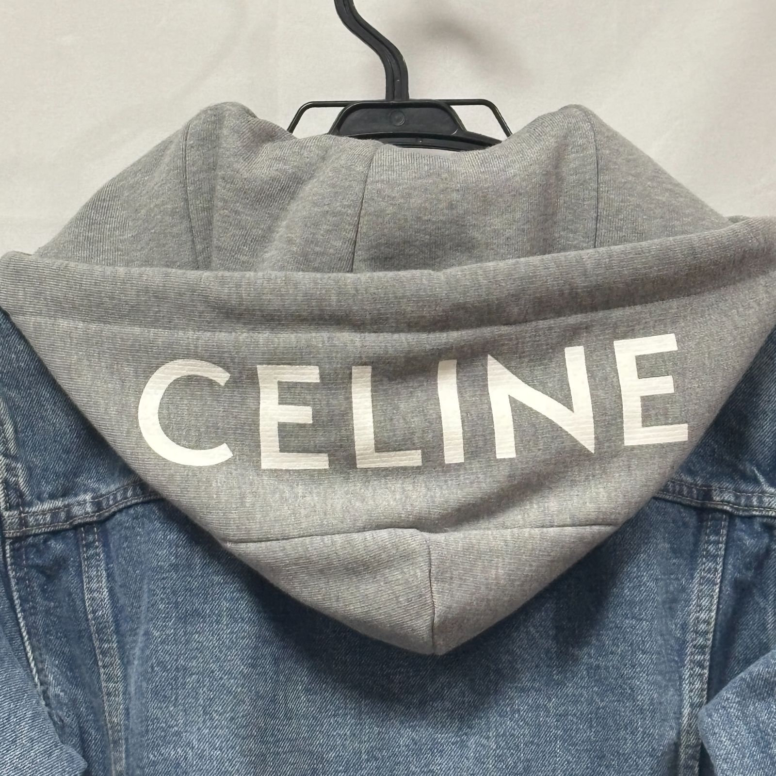 未使用級 CELINE セリーヌ フード付 デニムジャケット トラッカー ロゴ 