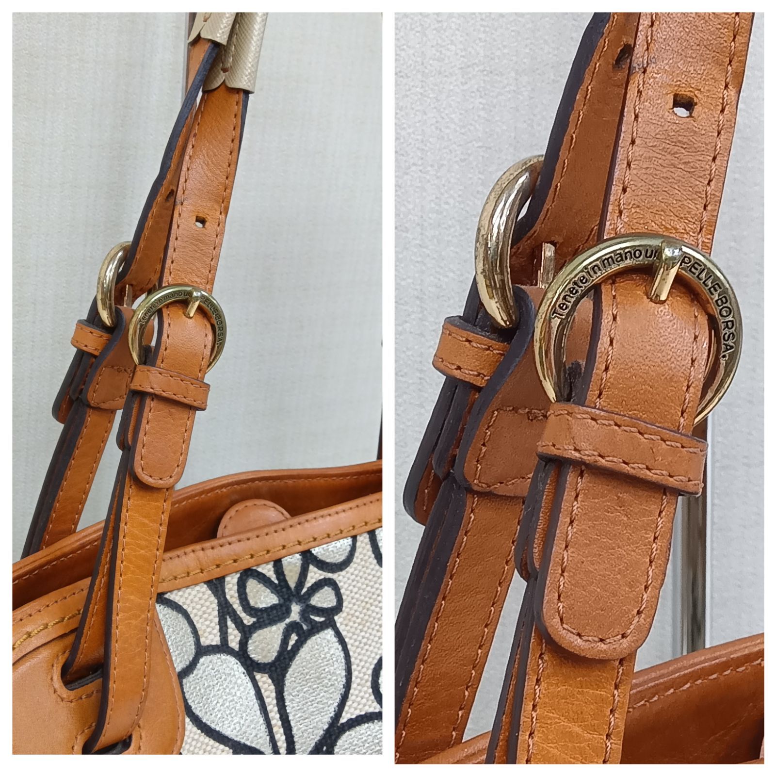 PELLE BORSA ／ ペレボルサ ♢ トートバッグ ／ 箔プリント フラワー 