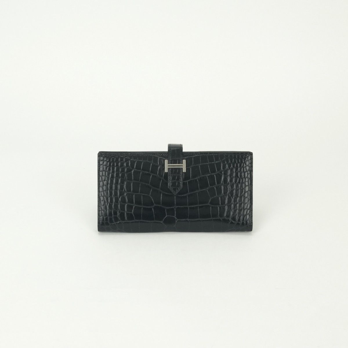 エルメス HERMES ベアンスフレ ベアン スフレ 財布 長財布 ロングウォレット アリゲーター ノワール Noir ブラック Black 黒 シルバー金具 エキゾチック クロコダイル
