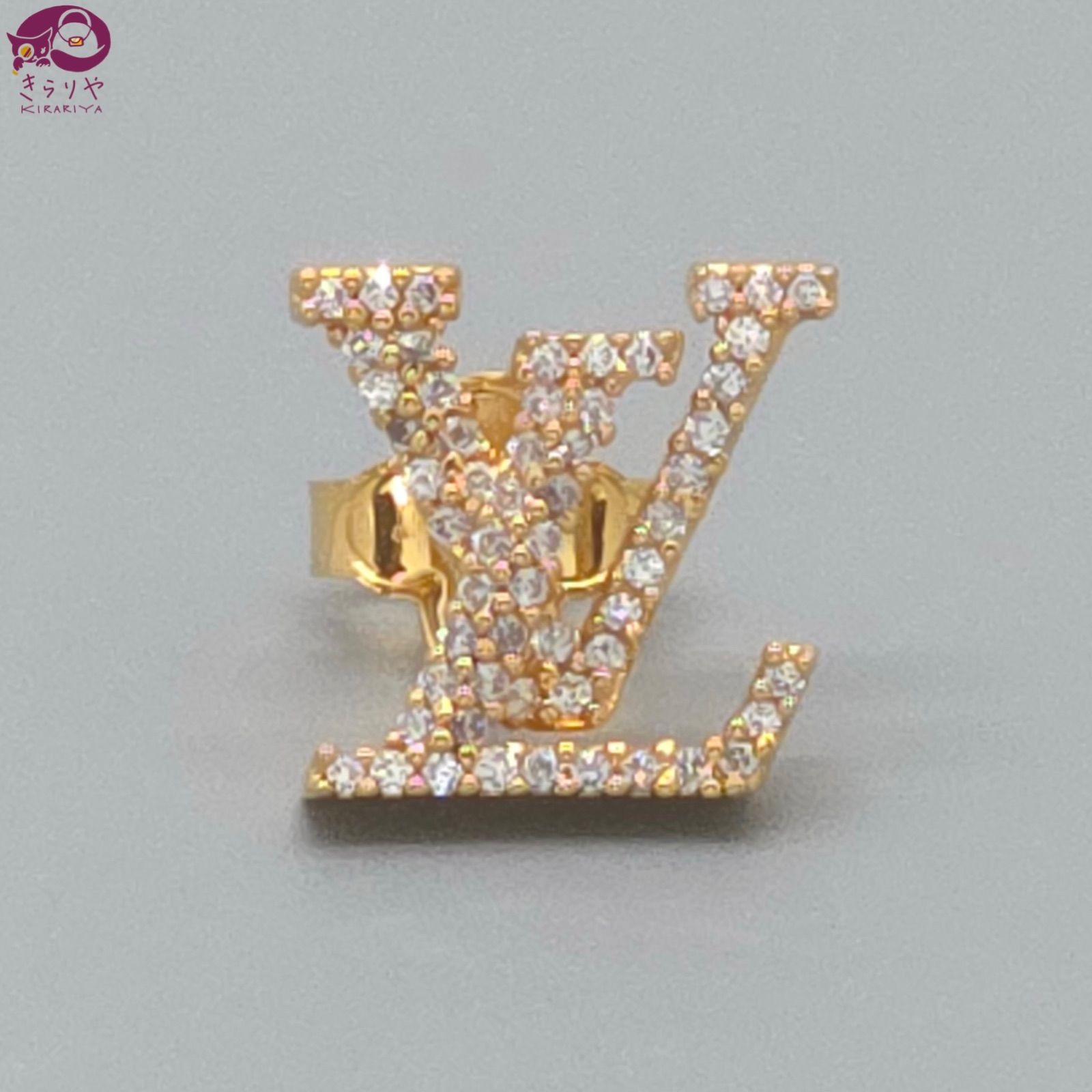 LOUIS VUITTON ルイヴィトン M00609 ピアス･LV アイコニック ストラス 片耳 ゴールドカラーメタル スタッドピアス VA1292 イタリア製 現行品